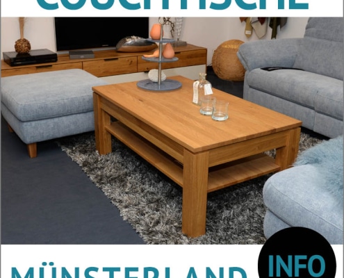 Couchtisch mit Schublade MÜNSTERLAND, Wildeiche massiv, geölt, Garnitur TOPAS, Bezug: Cosmopolitan light blue