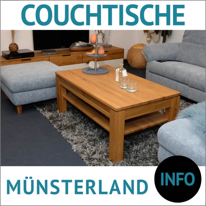 Couchtisch mit Schublade MÜNSTERLAND, Wildeiche massiv, geölt, Garnitur TOPAS, Bezug: Cosmopolitan light blue