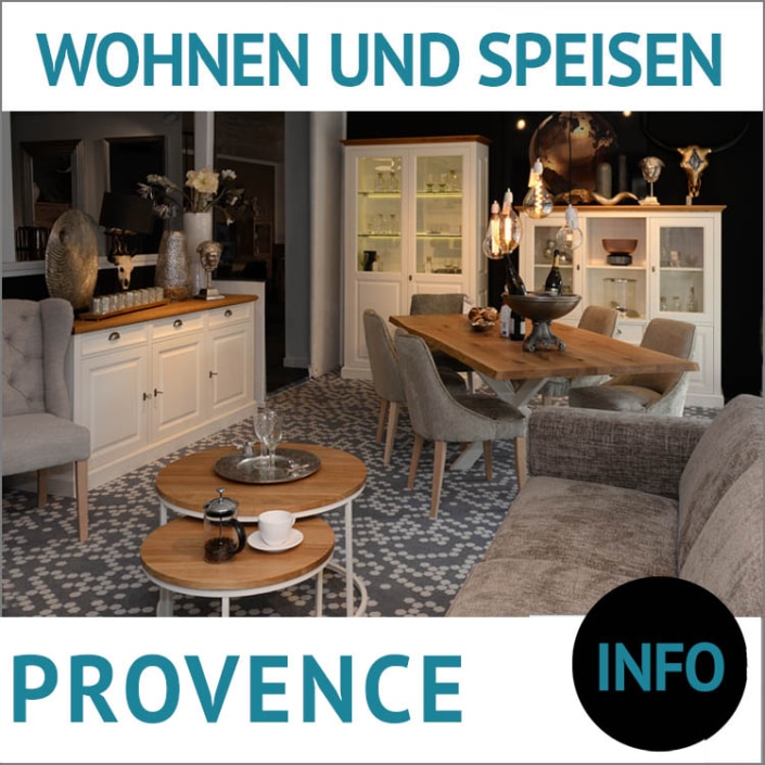 Wohnzimmermöbel Landhausstil PROVENCE, weißer Korpus und Abdeckplatten aus massiver Wildeiche