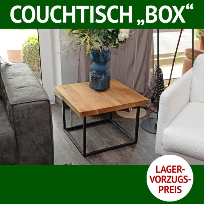 Couchtisch aus massiven Holz und Metall BOX, Garnitur DANIO und Sessel CORK