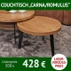 runder Couchtisch Holz, Tischplatte CARNA, Balkeneiche massiv, Untergestell ROMULUS, 3-teilig, Metall, schwarz
