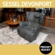 Lesesessel DEVONPORT, drehbar, runder Couchtisch Holz, Tischplatte CARNA, Balkeneiche massiv, Untergestell REMUS, 3-teilig, Metall, schwarz