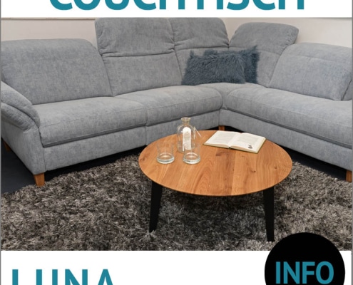 Couchtisch rund, Tischplatte LUNA, Balkeneiche, massiv, rund, Schweizer Kante