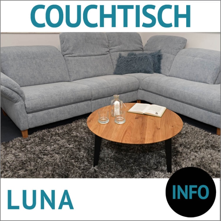 Couchtisch rund, Tischplatte LUNA, Balkeneiche, massiv, rund, Schweizer Kante