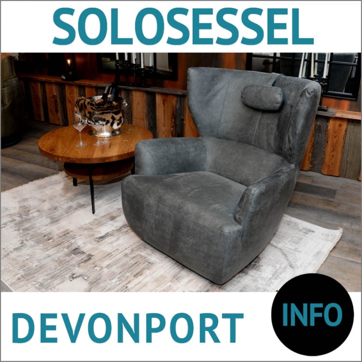 drehbarer Lesesessel DEVONPORT, runder Couchtisch Holz, Tischplatte CARNA, Balkeneiche massiv, Untergestell REMUS, 3-teilig, Metall, schwarz