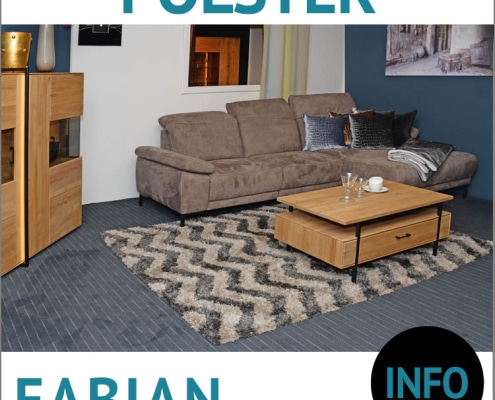 FABIAN Sofa mit Relax-Funktion,, LUMBER, Eiche massiv, Roheffekt geölt, Highboard, Couchtisch