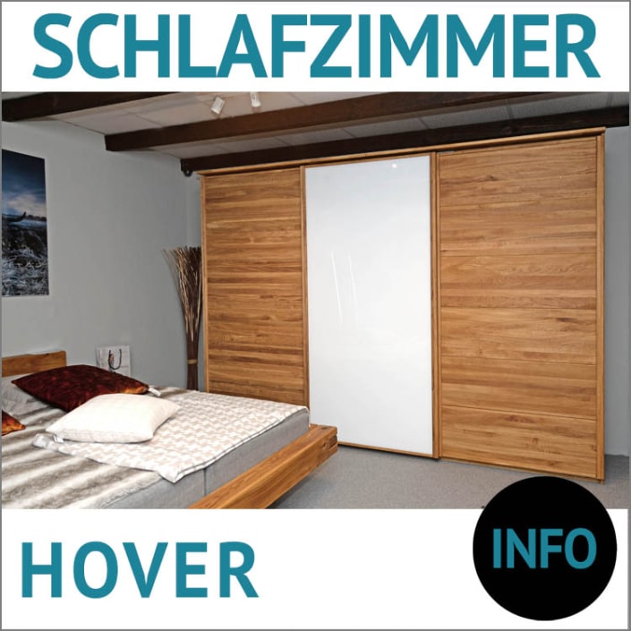 Schwebetürenschrank HOVER, Wildeiche massiv, geölt, Mitteltür Weißglas