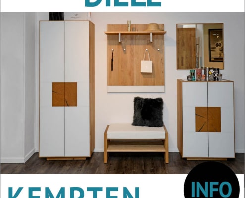 Garderobe weiß KEMPTEN, Massivholz mit weißem Glas und Holzapplikation, auch in anthrazit Glas, matt möglich
