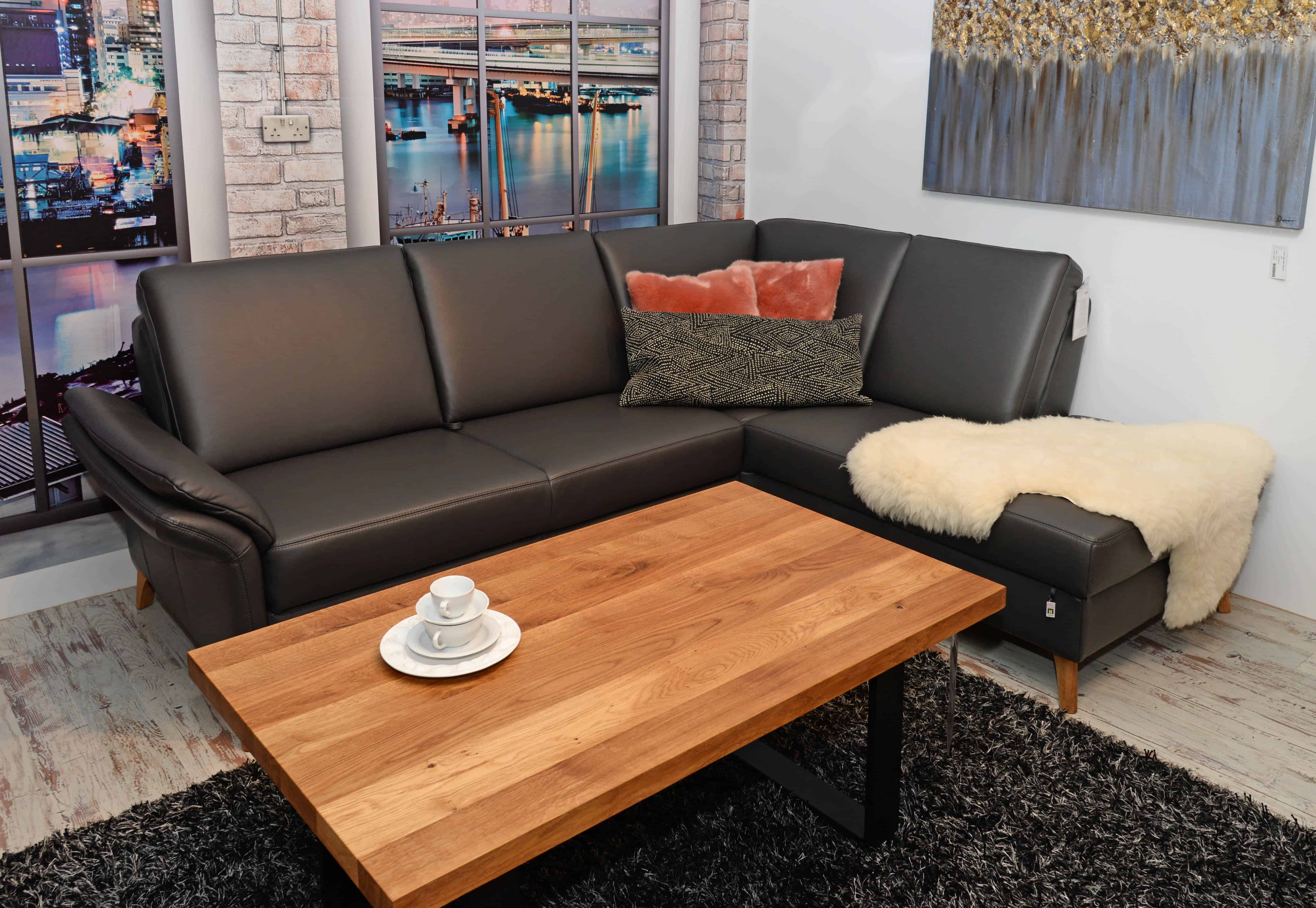 Sofa KEY WEST mit Leder bezogen, mit manuellem Sitzvorzug