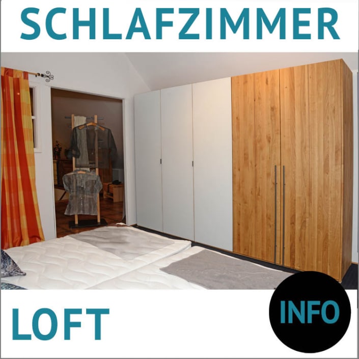 Kleiderschrank und Eckkleiderschrank LOFT, Wildeiche massiv, geölt,, mit Metallgriffen, 3 Türen in Weißglas matt, mit Winkelgriffen