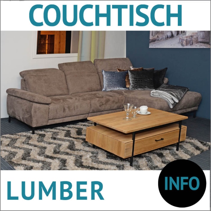 Couchtisch mit Schublade LUMBER, Eiche massiv, Roheffekt geölt, Highboard, Garnitur FABIAN