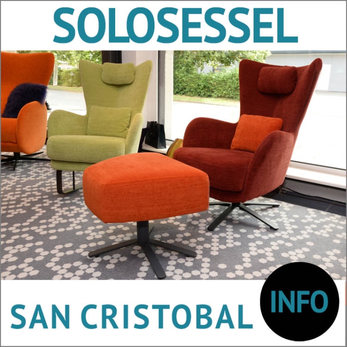 moderner Ohrensessel SAN CRISTOBAL links mit Schaukelgestell_rechts mit Drehfuss und Hocker