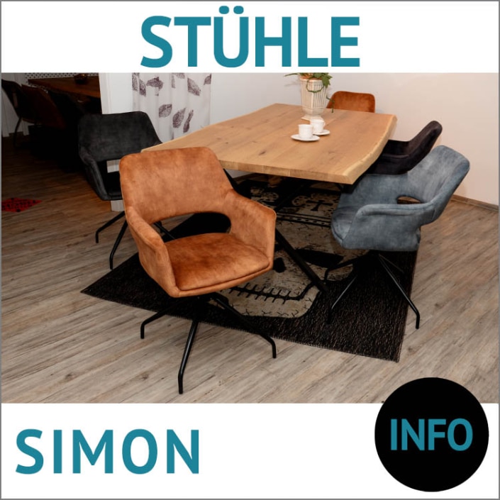 Stuhl mit Armlehne SIMON, drehbares Metall-Untergestell, samtiger Bezug