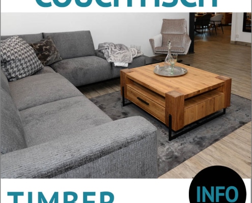 Couchtisch mit Schublade TIMBER, Eiche massiv, natur geölt, Metallunterteil, schwarz, 2 Schubladen, BHT: 80 x 45 x 100 cm, Wohnprogramm TIMBER, Eckgarnitur DALIA, Webstoffbezug, Lastilux gepolstert, schwarze Metallkufen