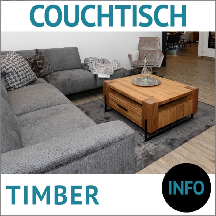 Couchtisch mit Schublade TIMBER, Eiche massiv, natur geölt, Metallunterteil, schwarz, 2 Schubladen, BHT: 80 x 45 x 100 cm, Wohnprogramm TIMBER, Eckgarnitur DALIA, Webstoffbezug, Lastilux gepolstert, schwarze Metallkufen