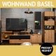 Wohnwand Wildeiche massiv, Anthrazitglas BASEL