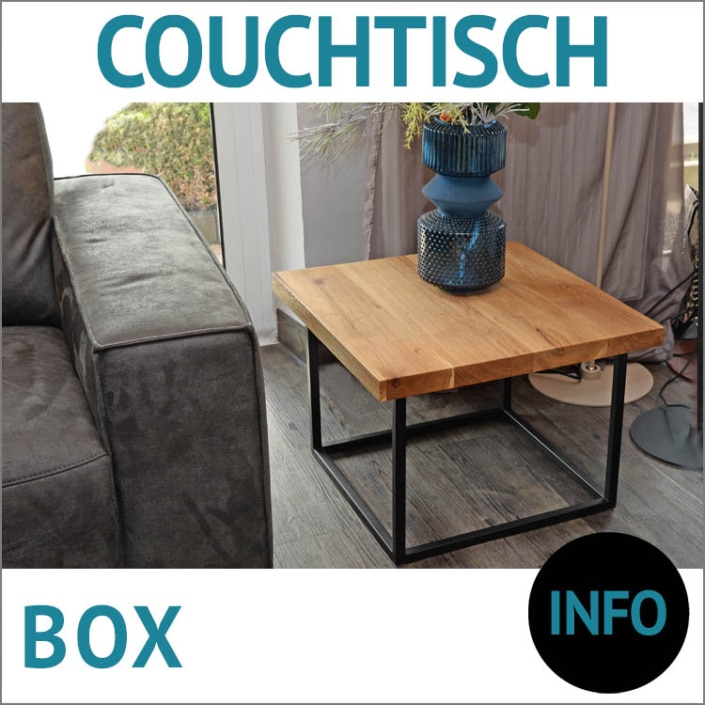 Couchtisch aus massiven Holz und Metall BOX, Garnitur DANIO und Sessel CORK