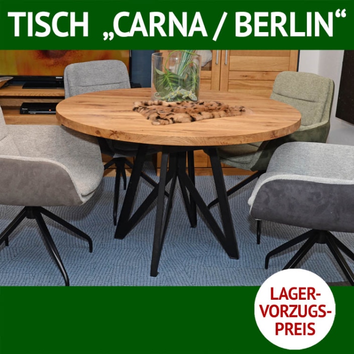 Esstisch rund, Tischplatte CARNA, Tischuntergestell BERLIN, Metall, schwarz pulverbeschichtet