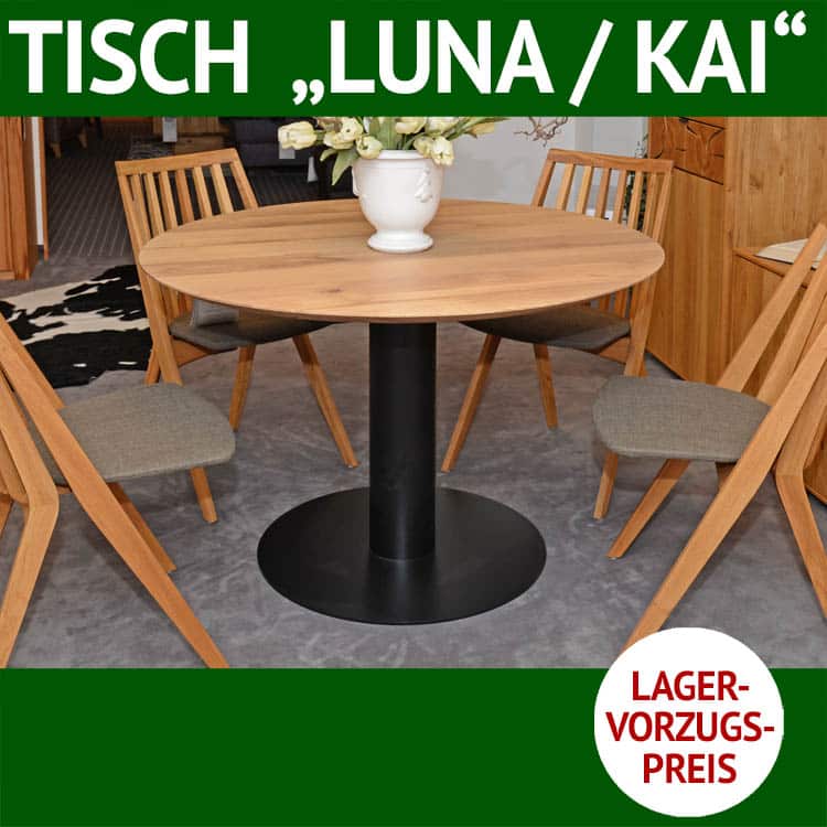Esstisch rund Massivholz LUNA, Tischuntergestell KAI Lagerware