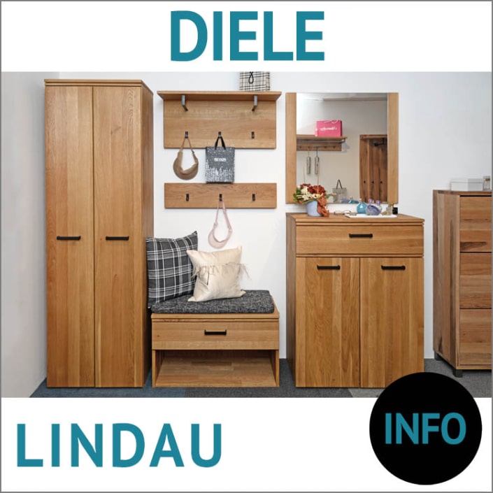 Dielenmöbel LINDAU, Wildeiche massiv, Dielenschrank, Bank, Hakenleiste, Wandgarderobe, Schuhschrank, Spiegel