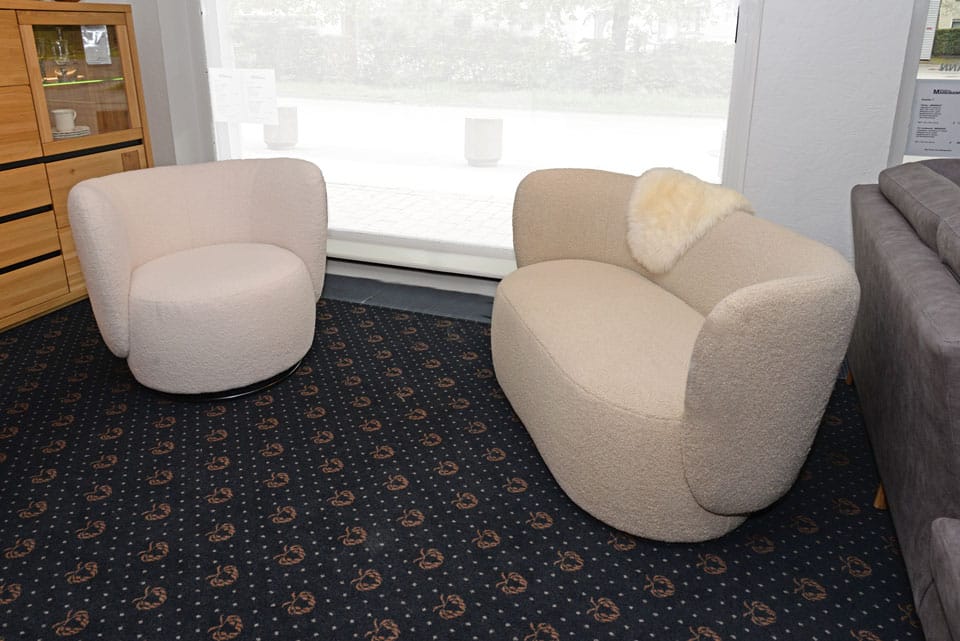 TEXEL, weißer Sessel und 2-Sitzer-Sofa, Bouclébezug
