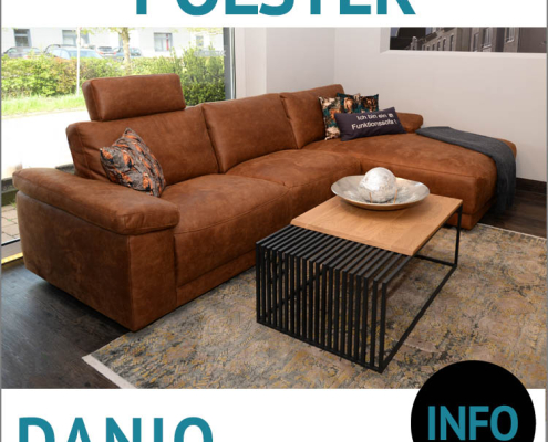 Sofa mit Relaxfunktion DANIO, Polsterung: HR-Schaum, fest, Bezug: Bull, graphit, Couchtisch FIDES, Wildeiche, massiv, natur geölt, Metall. Schwarz Pulverbeschichtet