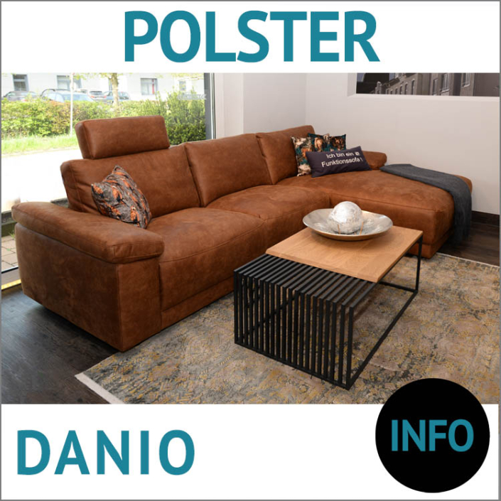 Sofa mit Relaxfunktion DANIO, Polsterung: HR-Schaum, fest, Bezug: Bull, graphit, Couchtisch FIDES, Wildeiche, massiv, natur geölt, Metall. Schwarz Pulverbeschichtet