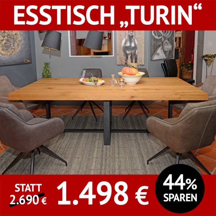 Esstisch TURIN, Ureiche massiv, geölt,