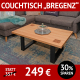 Couchtisch aus Massivholz BREGENZ, Kernbuche massiv, geölt, Hirnholzeinsätze, Kufen schwarz lackiert, Eckgarnitur BERGEN