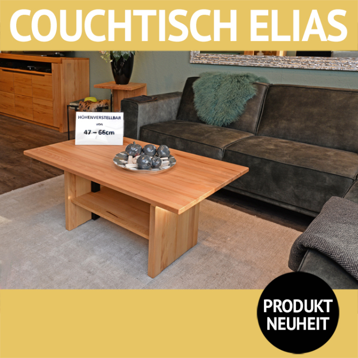 Couchtisch ELIAS, Kernbuche massiv, geölt und Couchtisch EMIL, Wildeiche massiv geölt, beide höhenverstellbar