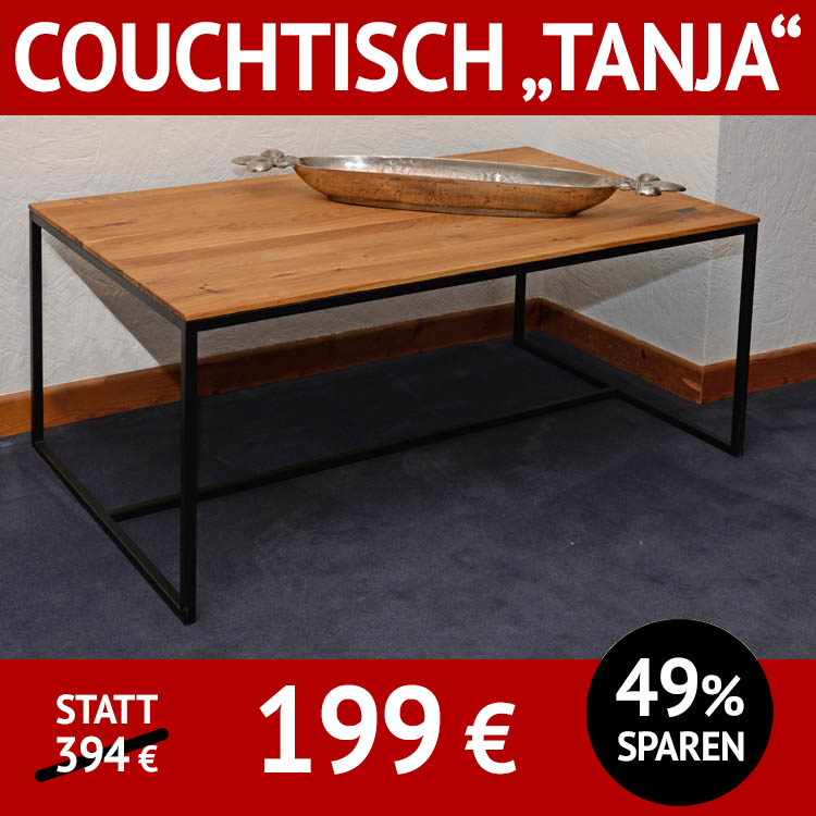 Couchtisch TANJA, massive Wildeiche und schwarzes Metall