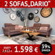 Sofa DARIO, 2- bzw. 2,5-sitzig, mit Taschenfederkern gepolstert, Holzfüße aus Eiche massiv