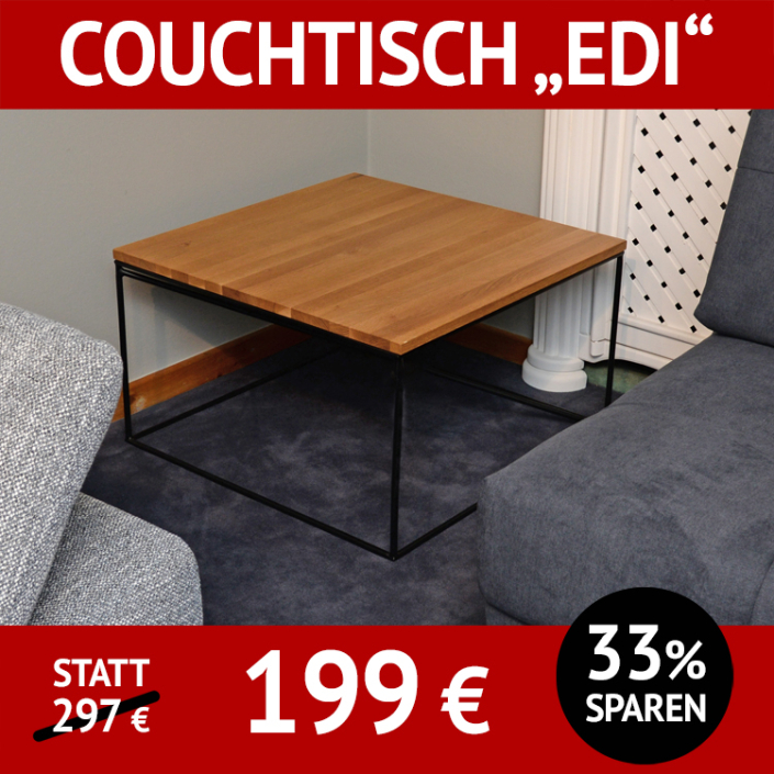 EDI Couchtisch, Wildeiche, massiv und Metall, schwarz