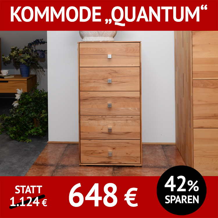 Kommode QUANTUM, 5 Schübe, Kernbuche massiv, geölt,