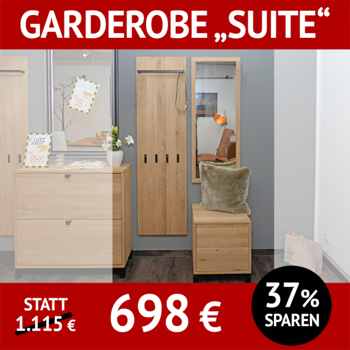 3-teilige, moderne Garderobe SUITE, Wildeiche massiv, bianco geölt, in vielen anderen Massivholz-Varianten erhältlich