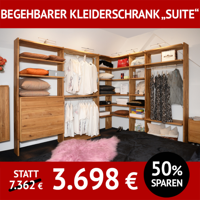 Schlafzimmermöbel SUITE, begehbarer Kleiderschrank, flexibel aufbaubar, Wildeiche, massiv, natur geölt