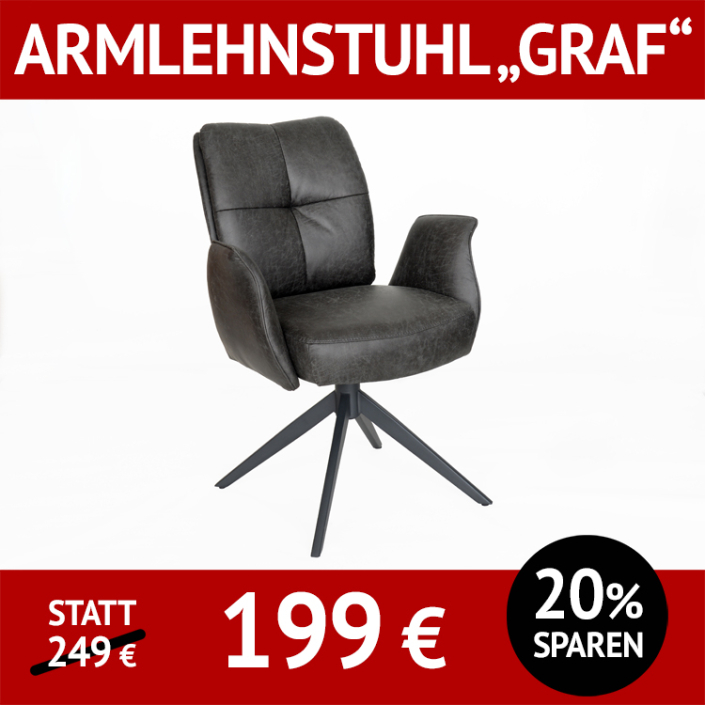 Stuhl GRAF, drehbar, Ledertex Dark Grey
