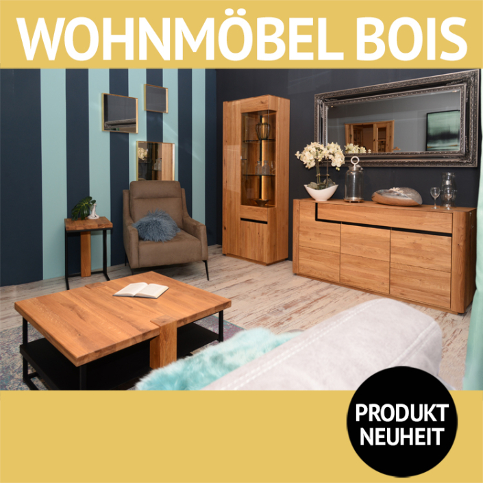 Wohnzimmerschränke Massivholz BOIS, Wildeiche massiv, natur geölt, Vitrine, Sideboard, Couchtisch