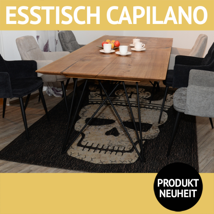 Esstisch CAPILANO mit schrägem Kufengestell, Ureiche massiv
