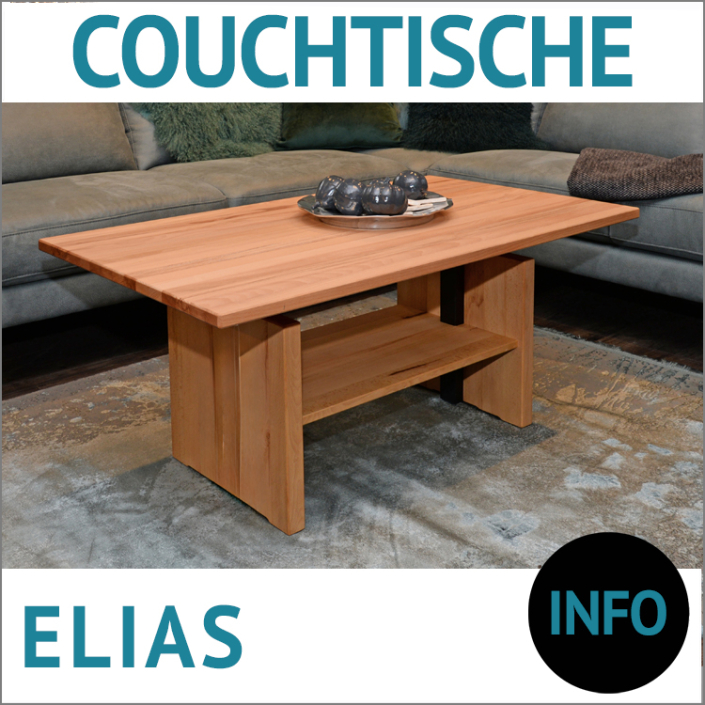 Massivholz Couchtisch ELIAS, höhenverstellbar, Lift Metall schwarz, mit Ablageplatte, Kernbuche geölt,