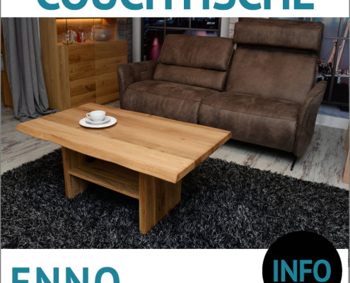 Massivholz Couchtisch ENNO, höhenverstellbar, mit Ablageplatte und Baumkante