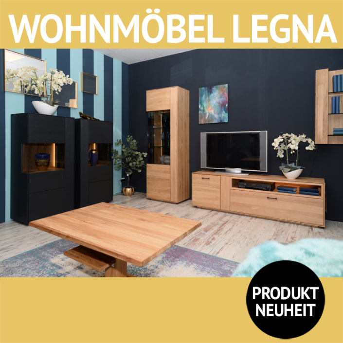 Wohnzimmerschränke LEGNA, Wildeiche massiv, Roheffekt geölt oder schwarz lackiert,