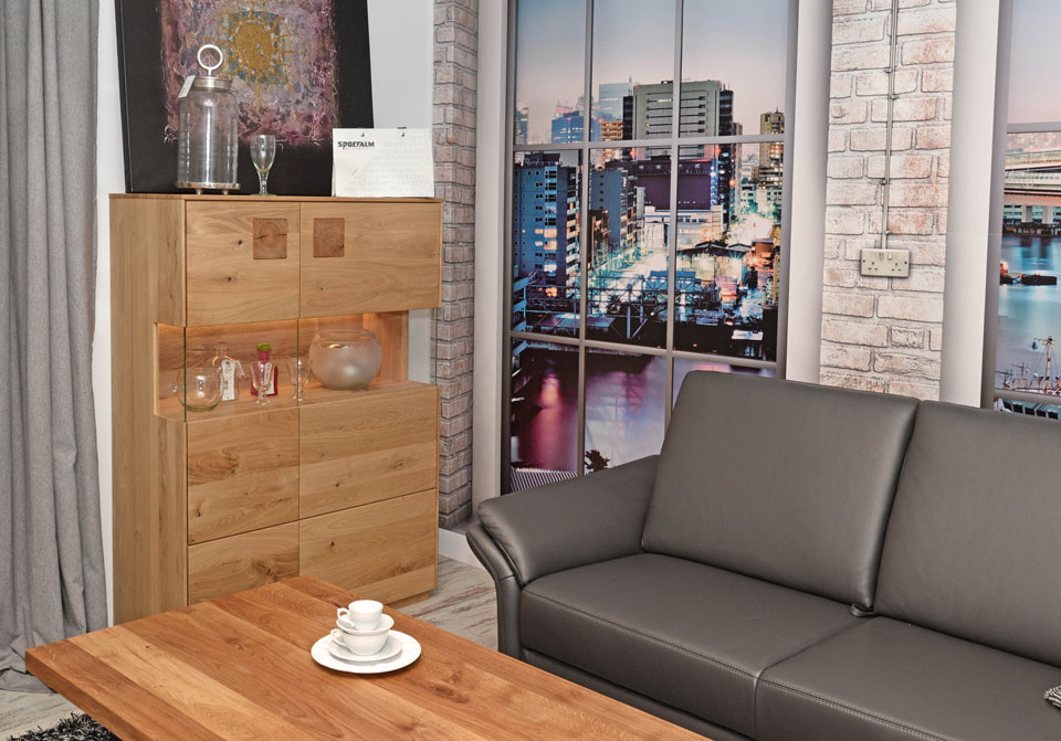 moderne Möbel für Ihr Wohnzimmer, ZÜRICH Highboard, Wildeiche massiv, Roheffekt geölt
