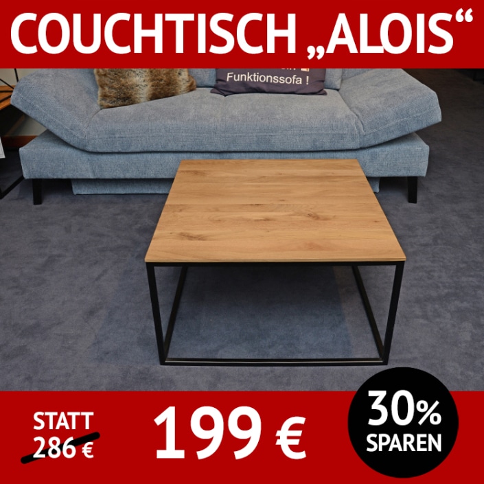 Couchtisch ALOIS, Wildeiche massiv, geölt Metall schwarz