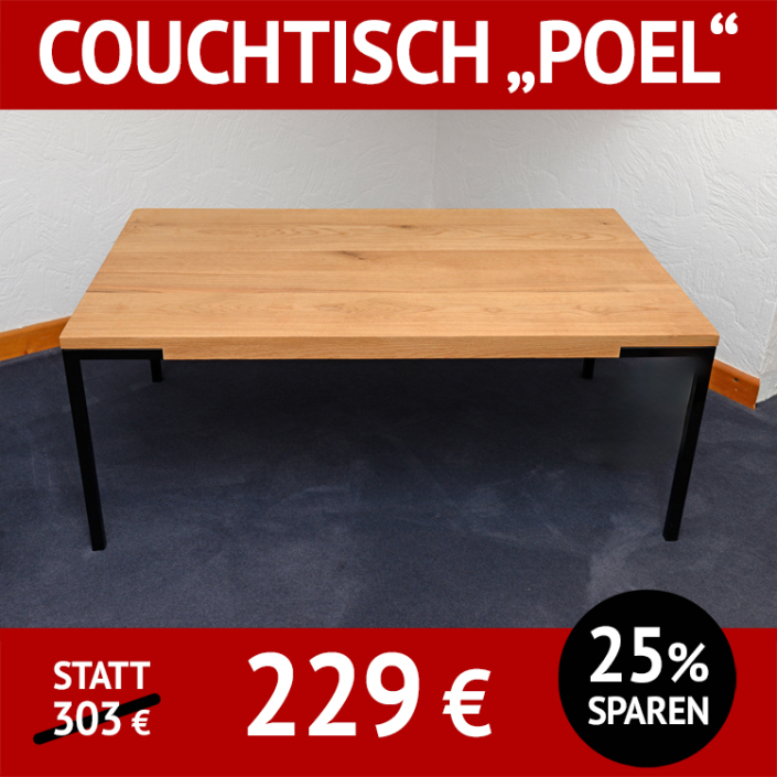 Couchtisch POEL, Eiche massiv und schwarzes Metall