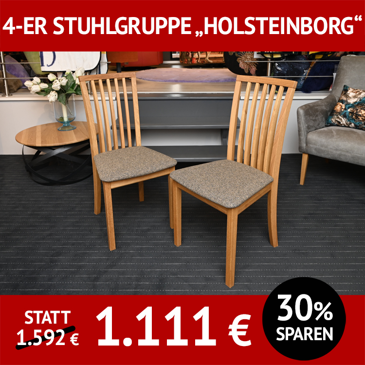 Stuhl Holsteinborg, 4-er Gruppe, mit Sprossenlehne, aus massiver Eiche