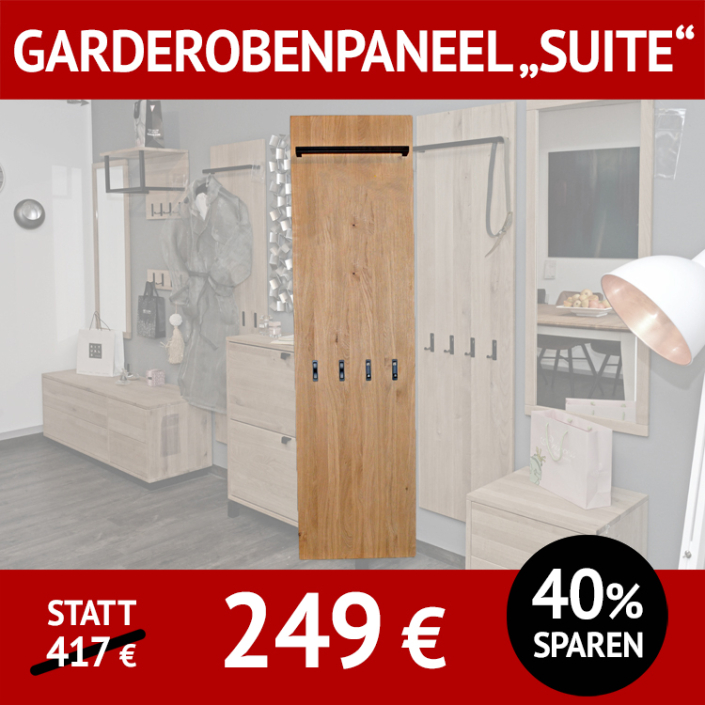 Garderobe Paneel SUITE, Wildeiche massiv, Bianco geölt