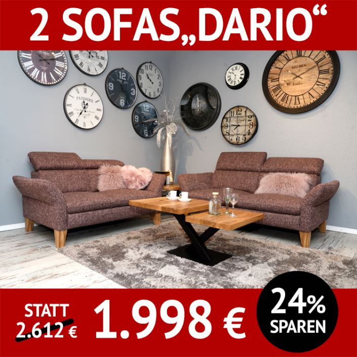 Sofa DARIO, 2- bzw. 2,5-sitzig, mit Taschenfederkern gepolstert, Holzfüße aus Eiche massiv