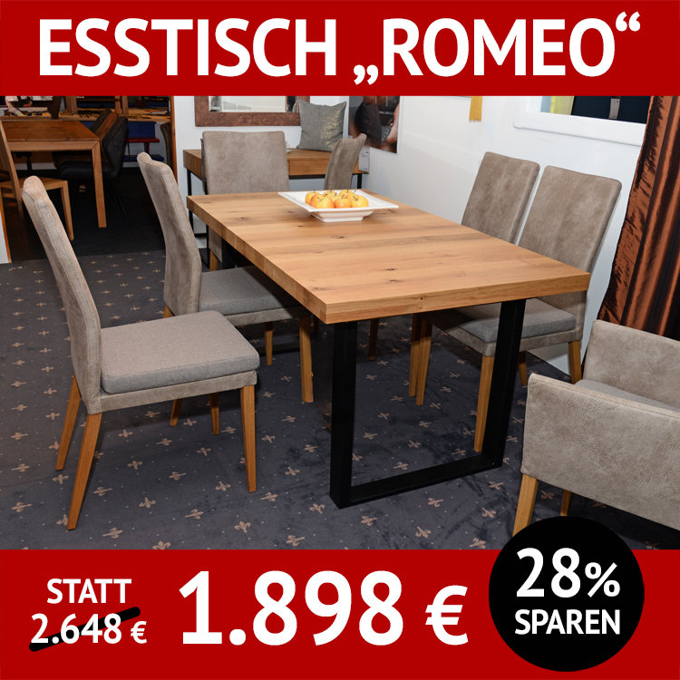 Esstisch ROMEO, Ureiche, massiv, skilt lackiert, ausziehbar