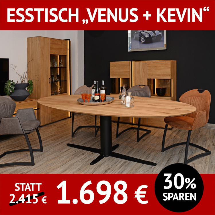 Esstisch Platte VENUS mit Untergestell KEVIN, Tischplatte, Balkeneiche massiv